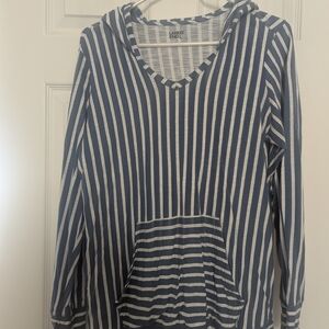 Lands' End Blue and White Striped Hoodie Size 10-12 (M) 💯 Cotton